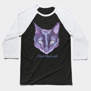 I Love Black Cats Cat Face Baseball T-Shirt